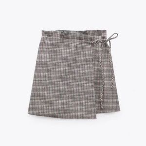 Zara Faux Suede Plaid Wrap Skirt